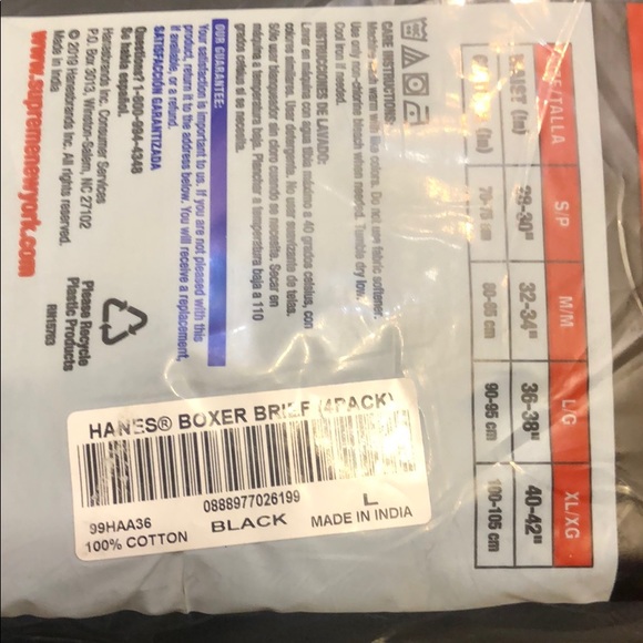 Supreme Hanes Boxer Briefs Black Size L 4 pack - Picture 3 of 3